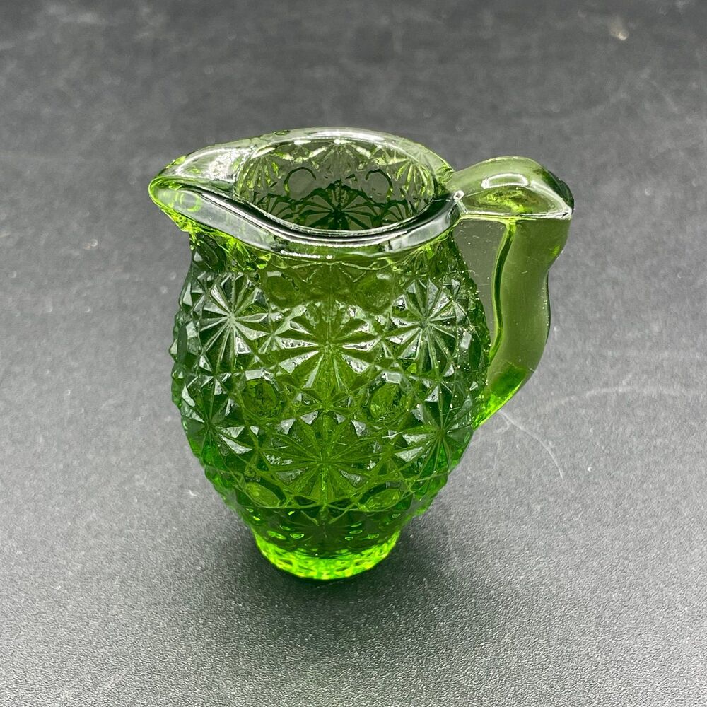 Vintage Green Pressed Glass Daisy & Button Pitcher Small Creamer